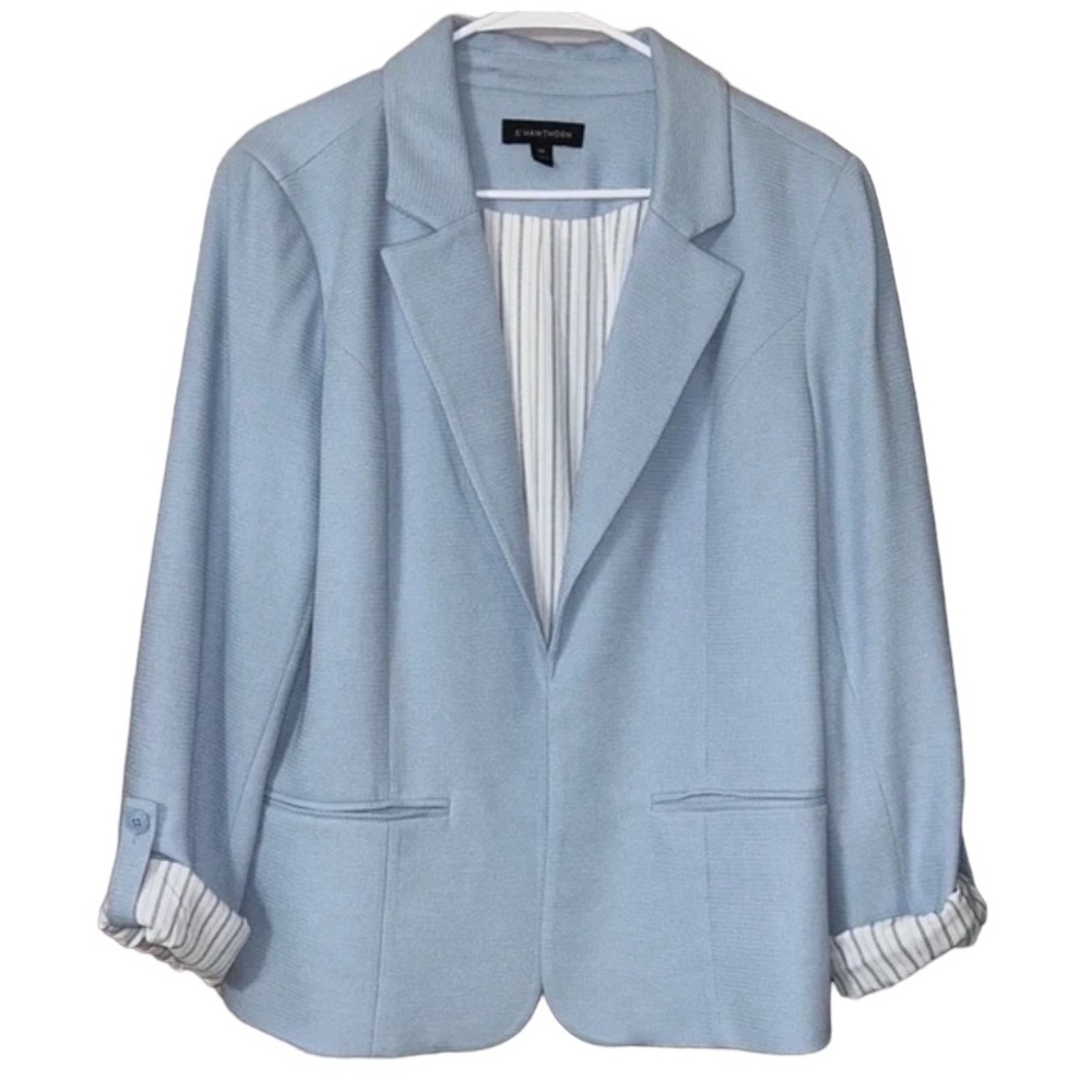 41 HAWTHORN Stitch Fix Open Front Blue Knit Blazer Natalie Size Small